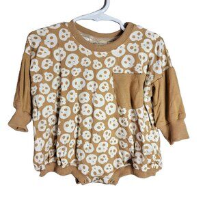 Little Joy Co. Bamboo Skull Bubble Romper Size 3-6m Brown Long Sleeve Oversized